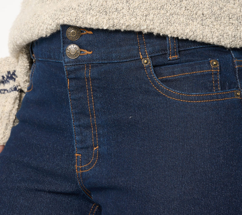 Denim & Co. Regular Indigo Classic Stretch Double Button Jeans — View 5