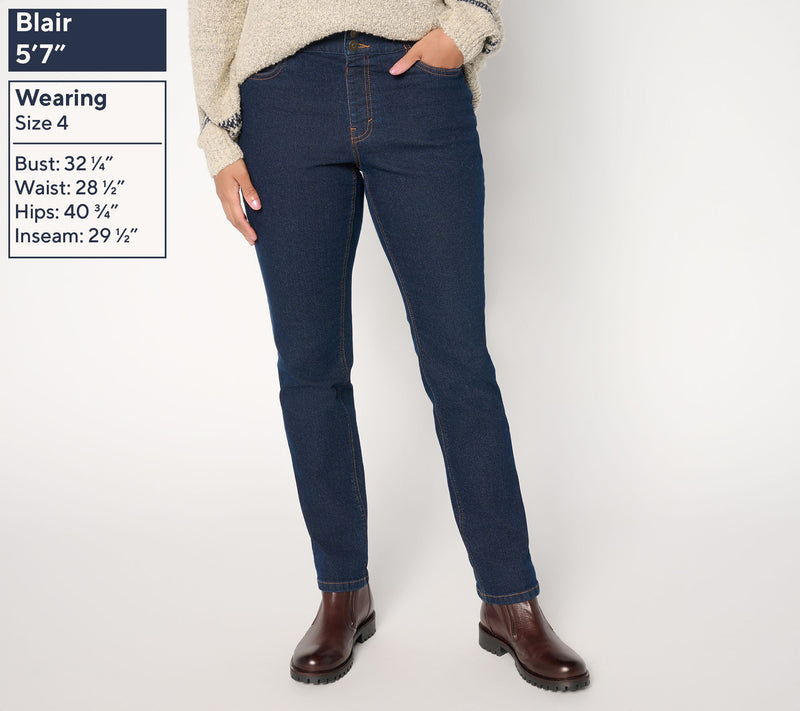 Denim & Co. Regular Indigo Classic Stretch Double Button Jeans — View 2