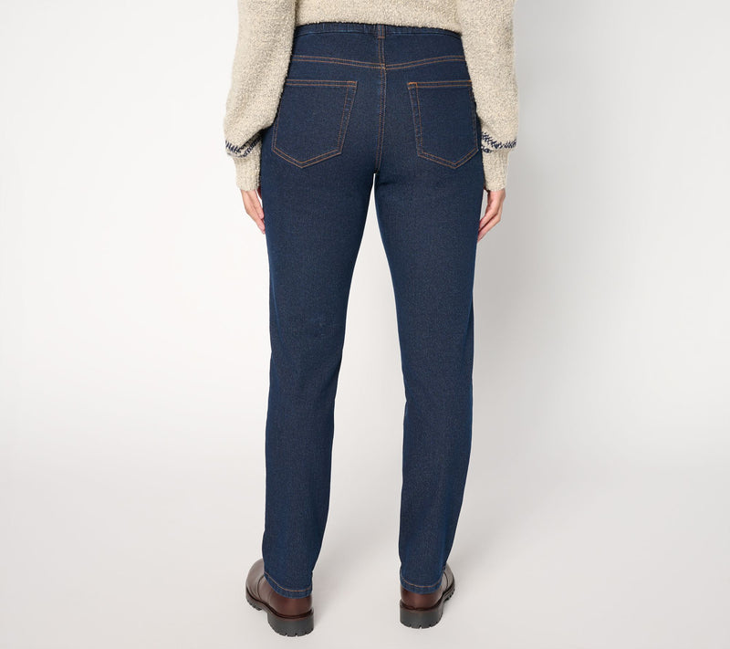Denim & Co. Petite Indigo Classic Stretch Double Button Jeans — View 3