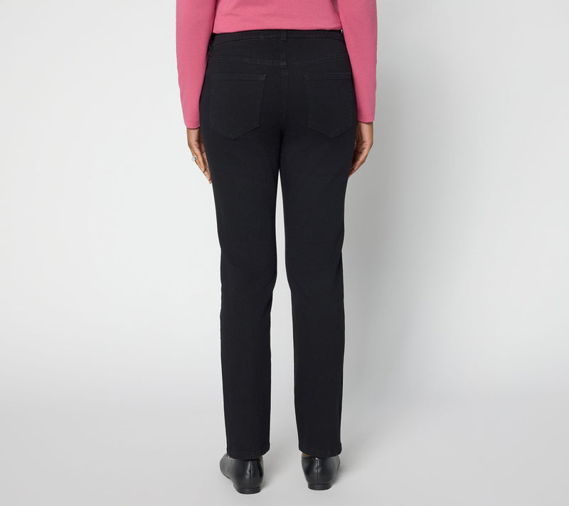 Denim & Co. Regular Black Classic Stretch Double Button Jeans — View 5