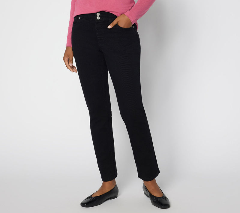 Denim & Co. Regular Black Classic Stretch Double Button Jeans — Main view
