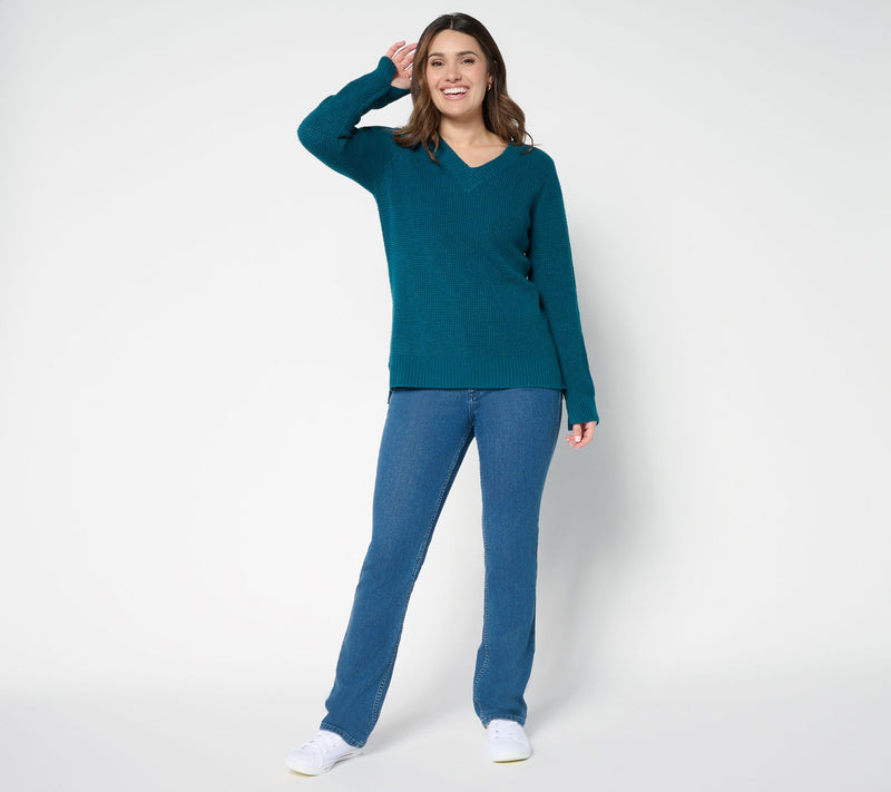Denim & Co. Waffle Stitch V- Neck Long Sleeve Sweater — View 5