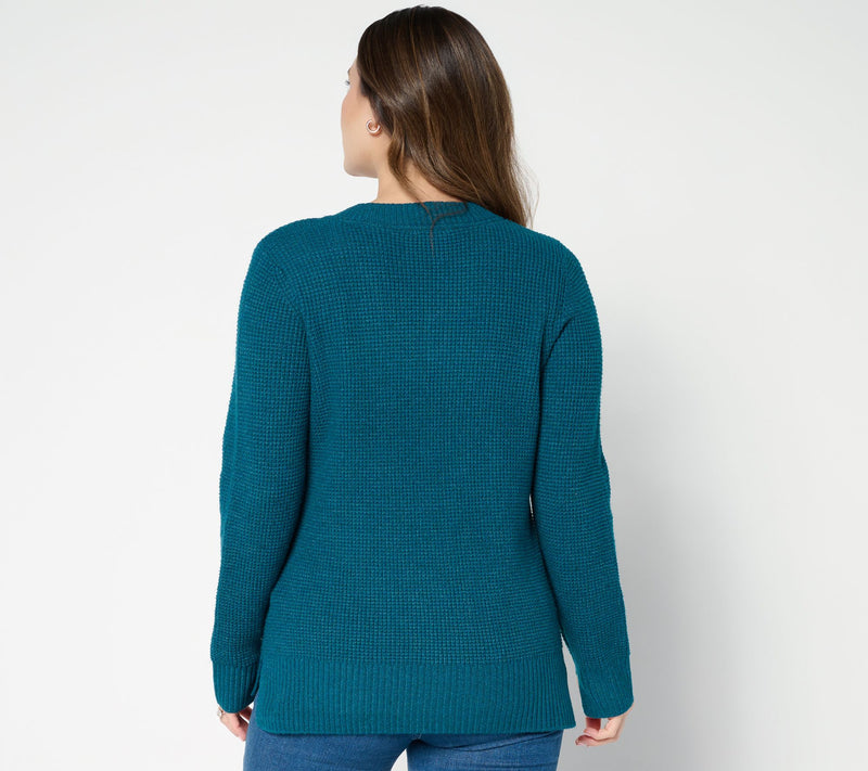 Denim & Co. Waffle Stitch V- Neck Long Sleeve Sweater — View 4