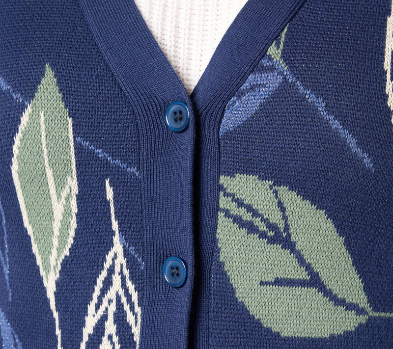 Denim & Co. Jacquard Leaf Button Front Sweater Cardigan — View 9