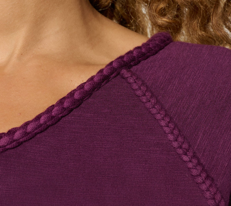 Belle Boho by Kim Gravel Slub Knit Braided Raglan V-Neck Top — View 6