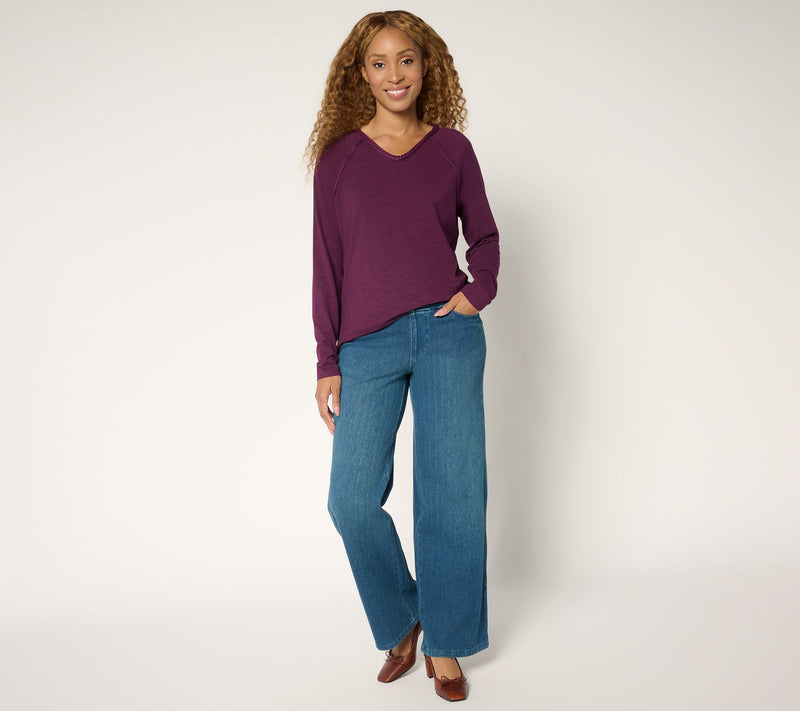 Belle Boho by Kim Gravel Slub Knit Braided Raglan V-Neck Top — View 5