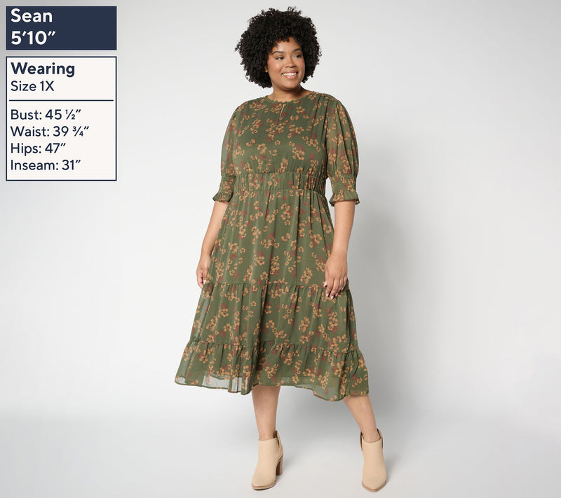 Ree by The Pioneer Woman Regular Printed Tiered Puff Sleeve Dress — View 2