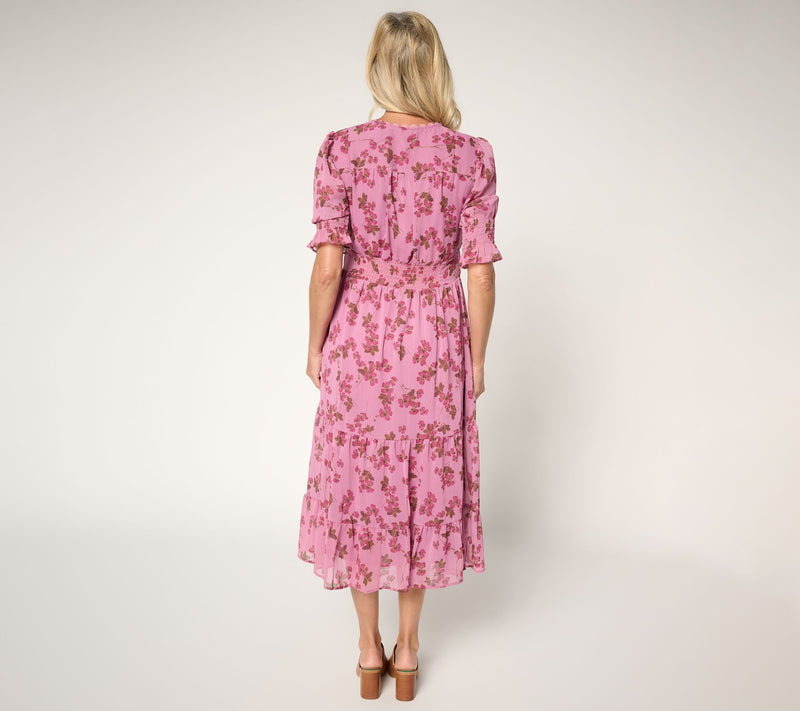Ree by The Pioneer Woman Petite Printed Tiered Puff Sleeve Dress — View 10