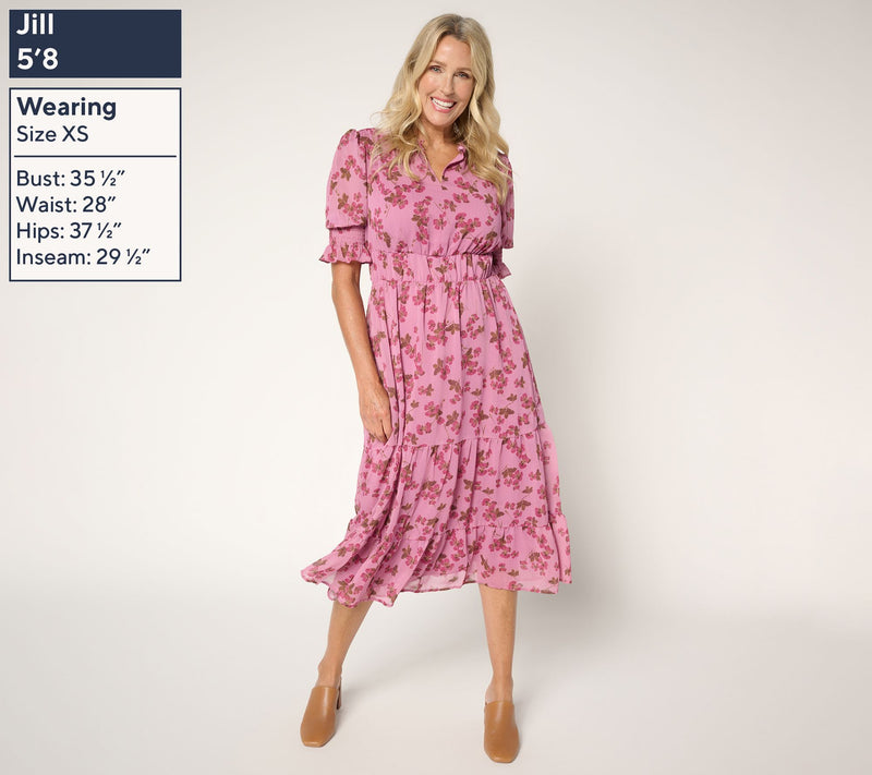 Ree by The Pioneer Woman Petite Printed Tiered Puff Sleeve Dress — View 9
