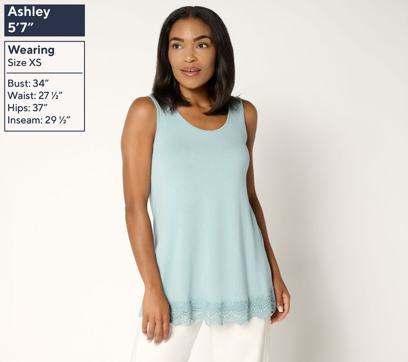 LOGO Layers by Lori Goldstein Regular Knit Tank with Crochet Hem — View 3