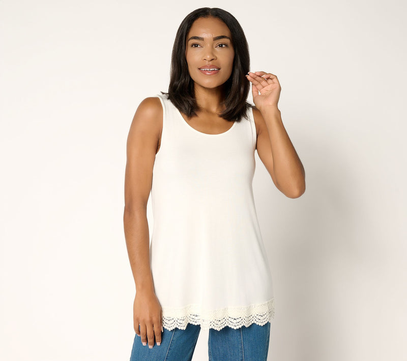 LOGO Layers by Lori Goldstein Regular Knit Tank with Crochet Hem — View 13