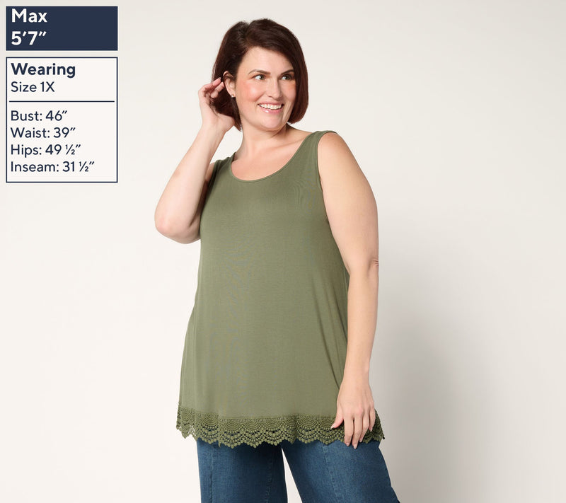 LOGO Layers by Lori Goldstein Regular Knit Tank with Crochet Hem — View 2