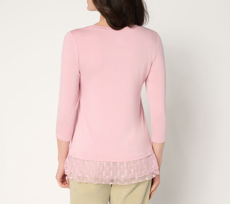 LOGO Layers by Lori Goldstein Regular 3/4 Sleeve Mesh Hem Top — View 4