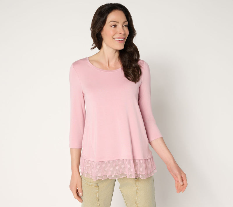 LOGO Layers by Lori Goldstein Petite 3/4 Sleeve Mesh Hem Top — Main view