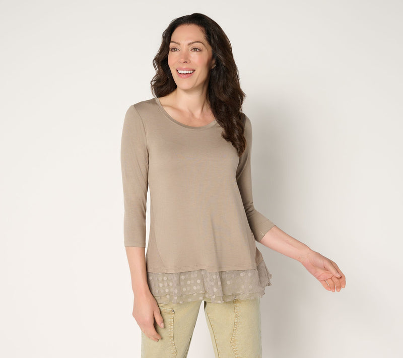 LOGO Layers by Lori Goldstein Petite 3/4 Sleeve Mesh Hem Top — View 14