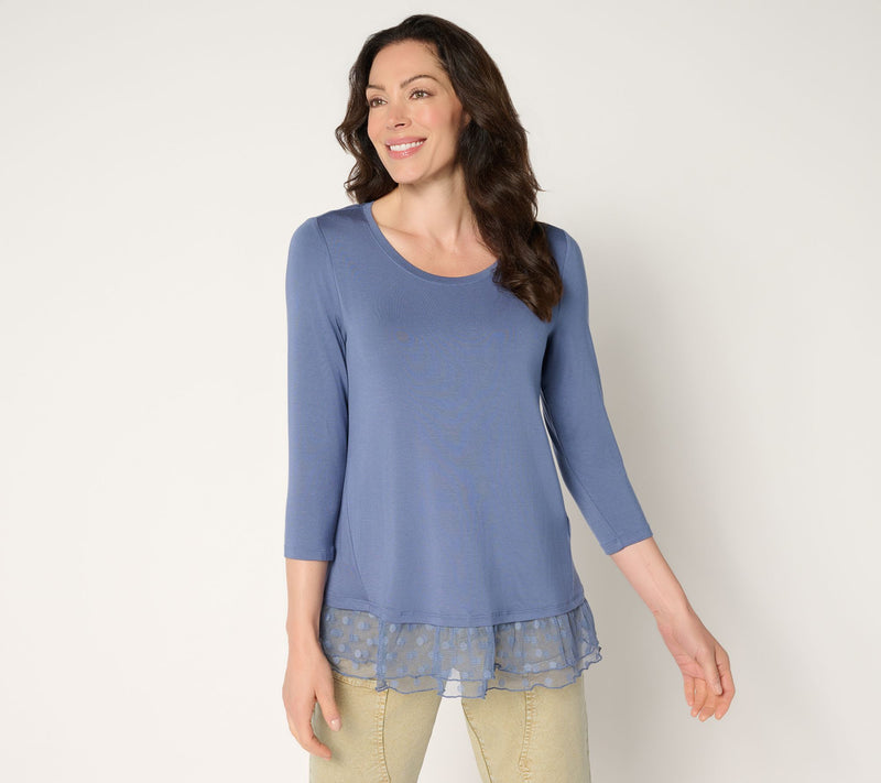 LOGO Layers by Lori Goldstein Petite 3/4 Sleeve Mesh Hem Top — View 15