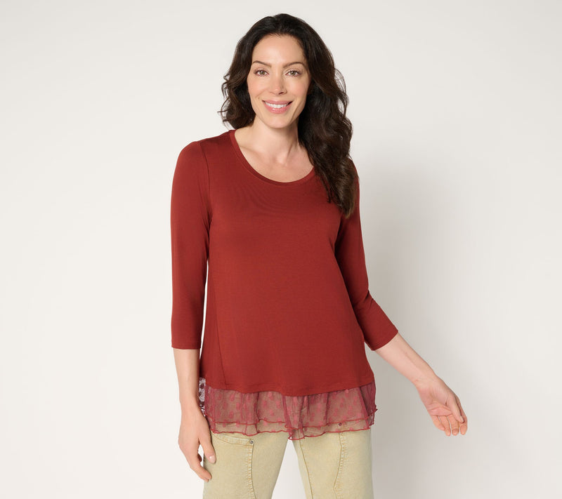 LOGO Layers by Lori Goldstein Petite 3/4 Sleeve Mesh Hem Top — View 16