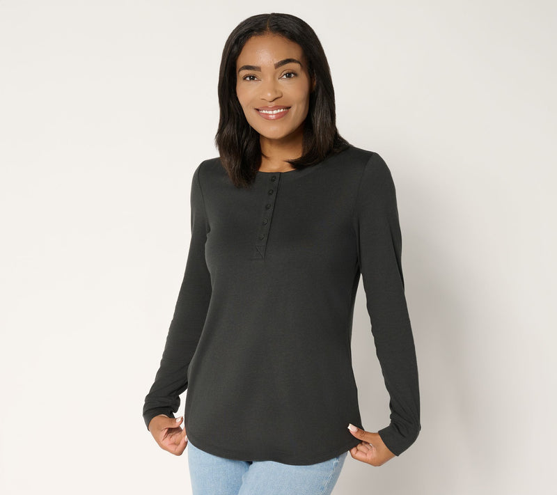 LOGO Principles by Lori Goldstein Knit Henley Top — View 13
