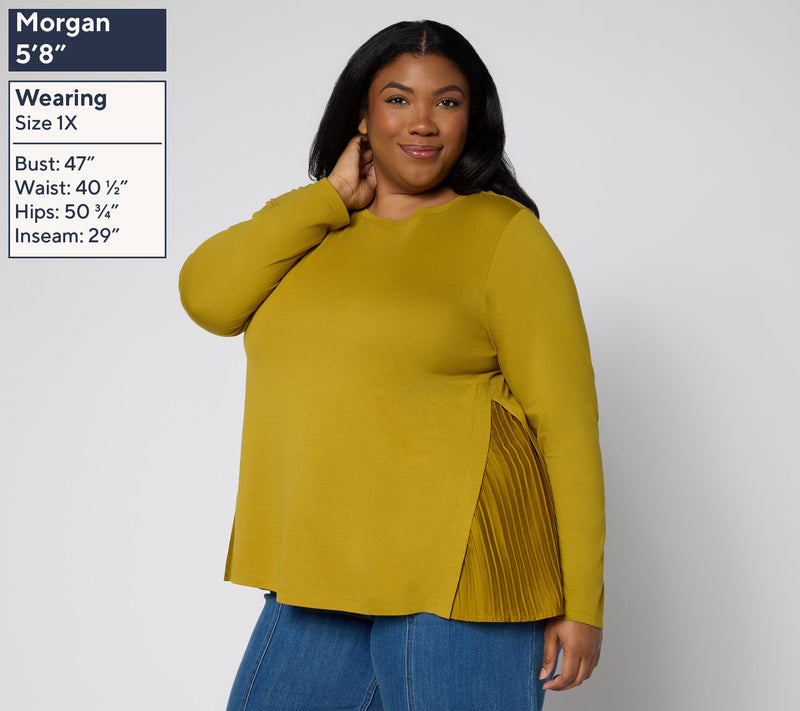 LOGO by Lori Goldstein Long Sleeve Tee with Side Pleats — View 2