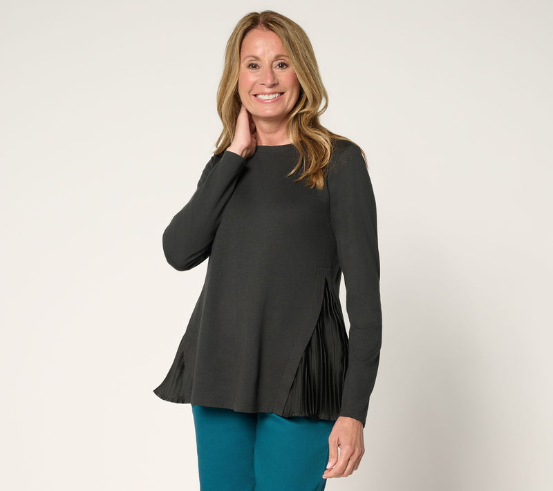 LOGO by Lori Goldstein Long Sleeve Tee with Side Pleats — View 14