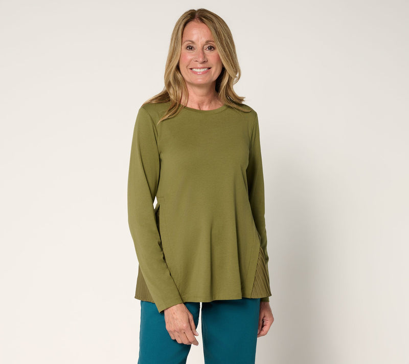 LOGO by Lori Goldstein Long Sleeve Tee with Side Pleats — View 15