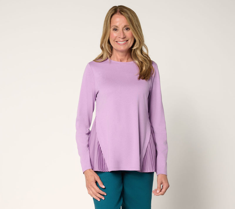 LOGO by Lori Goldstein Long Sleeve Tee with Side Pleats — View 16
