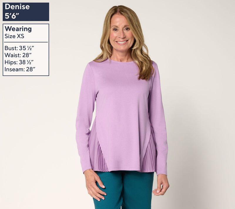 LOGO by Lori Goldstein Long Sleeve Tee with Side Pleats — View 3