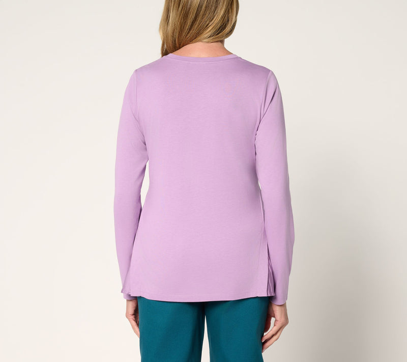 LOGO by Lori Goldstein Long Sleeve Tee with Side Pleats — View 4