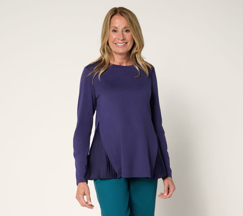 LOGO by Lori Goldstein Long Sleeve Tee with Side Pleats — View 17