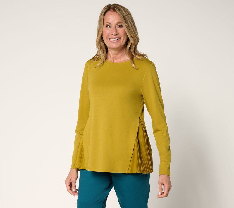 LOGO by Lori Goldstein Long Sleeve Tee with Side Pleats — View 18