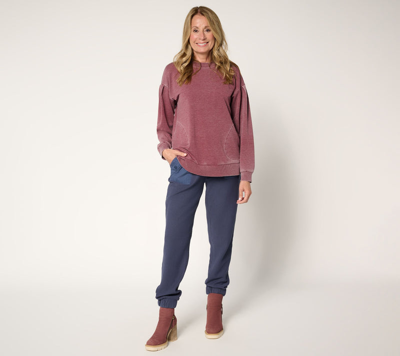 LOGO by Lori Goldstein French Terry Pleat-Detail Sweatshirt — View 5