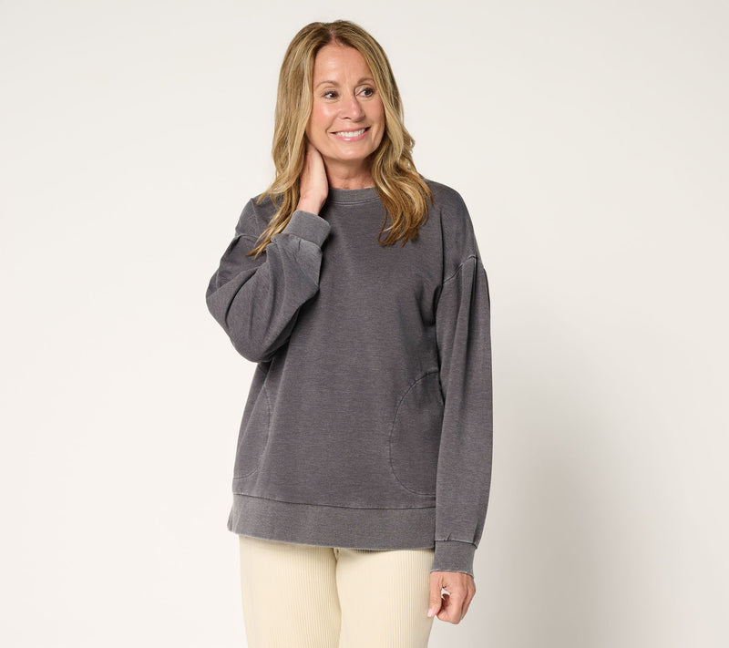 LOGO by Lori Goldstein French Terry Pleat-Detail Sweatshirt — View 11