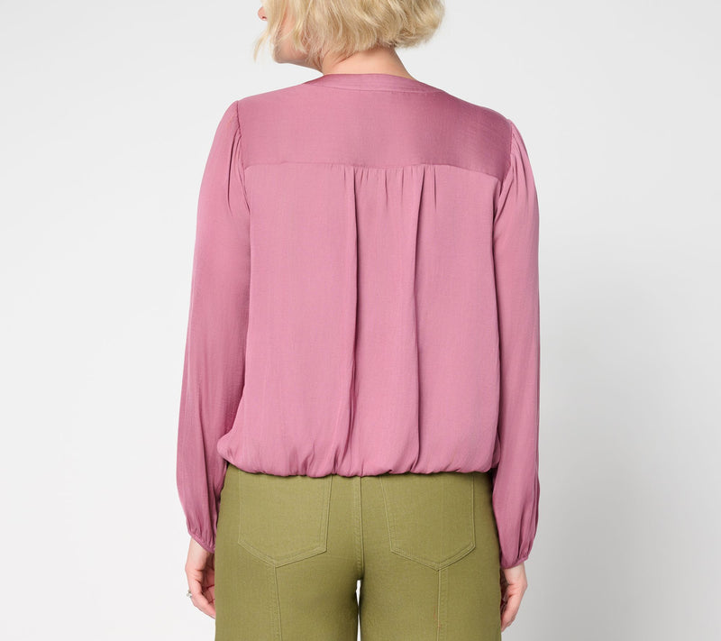 LOGO by Lori Goldstein Woven Bubble Hem Blouse — View 4