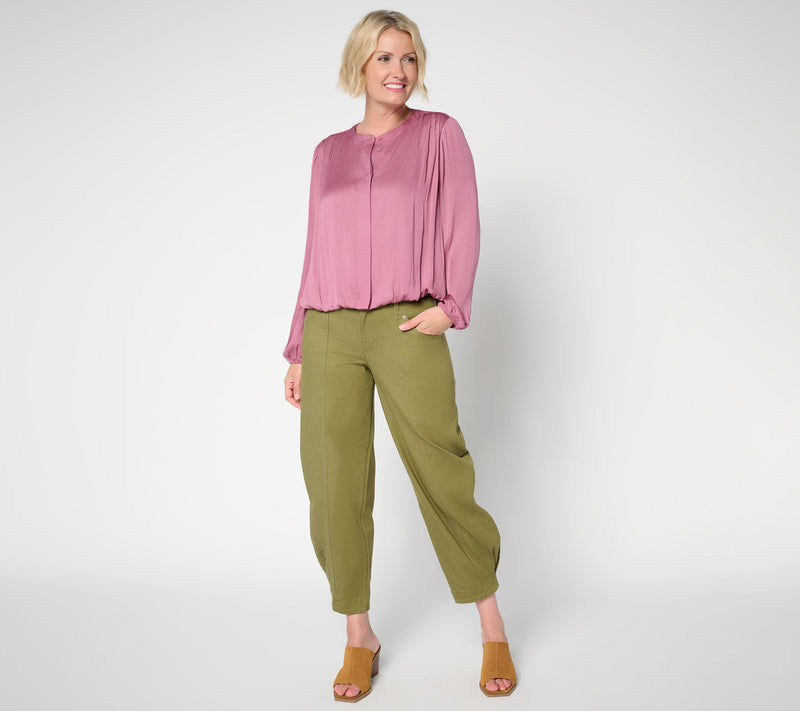 LOGO by Lori Goldstein Woven Bubble Hem Blouse — View 5