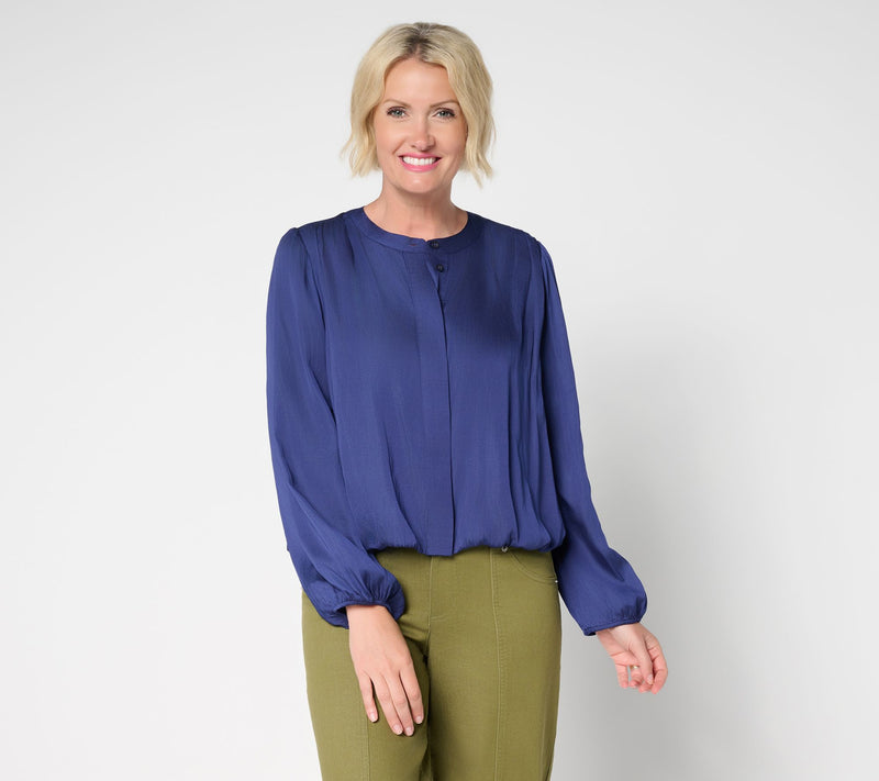 LOGO by Lori Goldstein Woven Bubble Hem Blouse — View 11