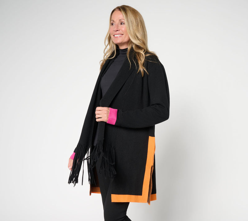 Women with Control Regular Color Block Fringe Duster Cardigan — View 10