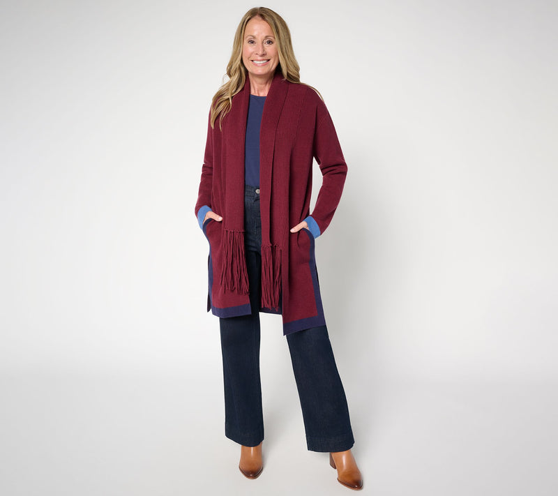 Women with Control Regular Color Block Fringe Duster Cardigan — View 4