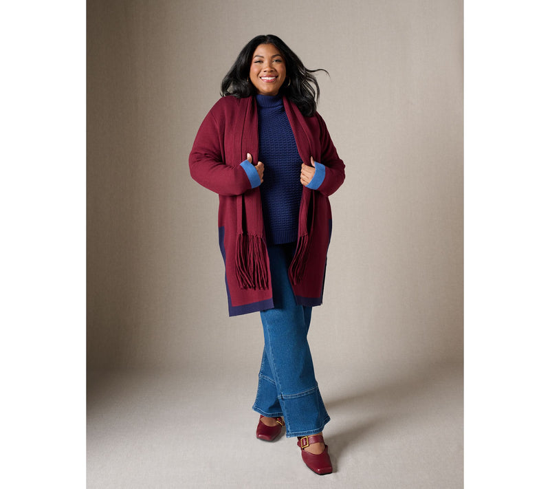 Women with Control Regular Color Block Fringe Duster Cardigan — View 6
