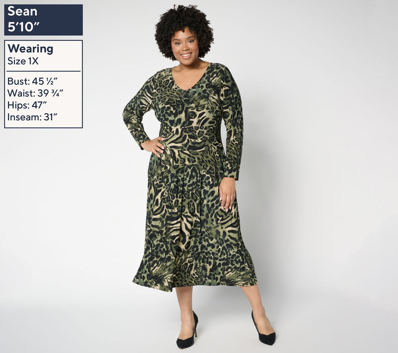 Women with Control Printed Como Jersey Ruched Midi Dress — View 2