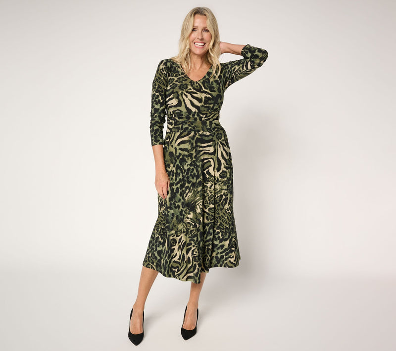 Women with Control Printed Como Jersey Ruched Midi Dress — View 11