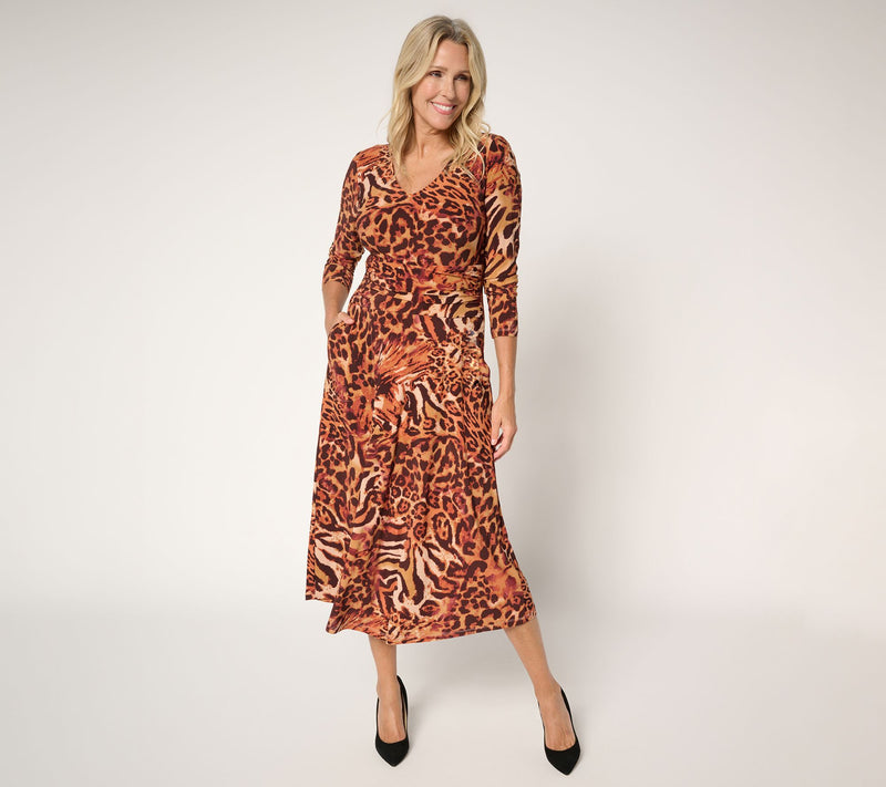 Women with Control Printed Como Jersey Ruched Midi Dress — Main view