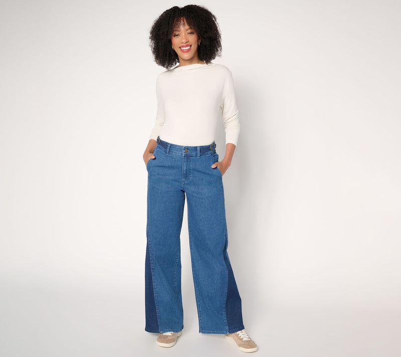 Me by Jennie Garth Petite Two Tone Wide Leg Jean — View 7
