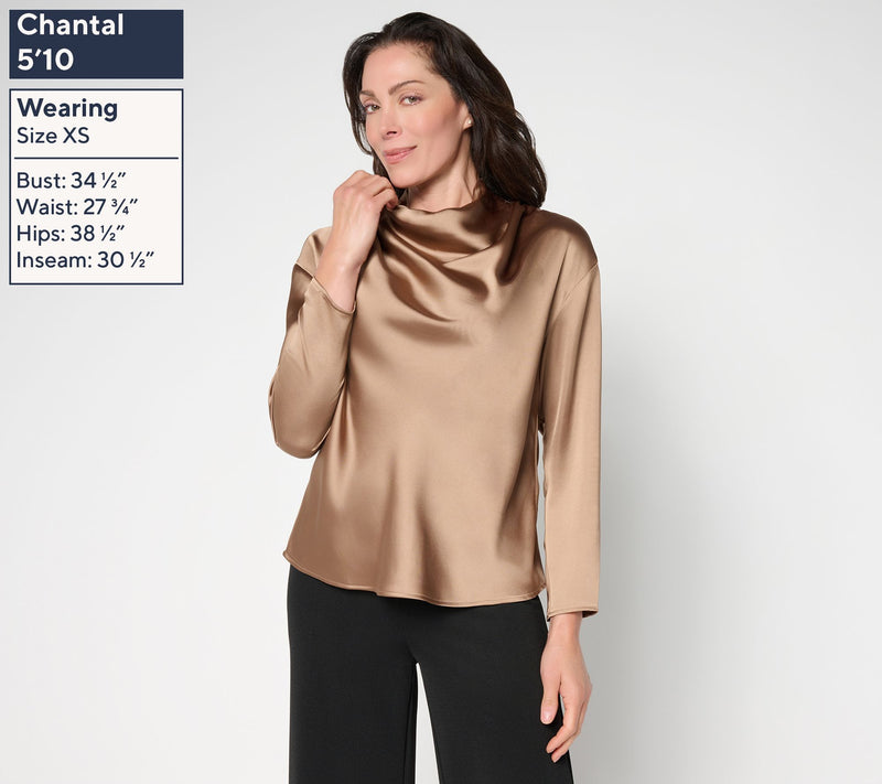 Me by Jennie Garth Rockefeller Cowl Neck Satin Blouse — View 3