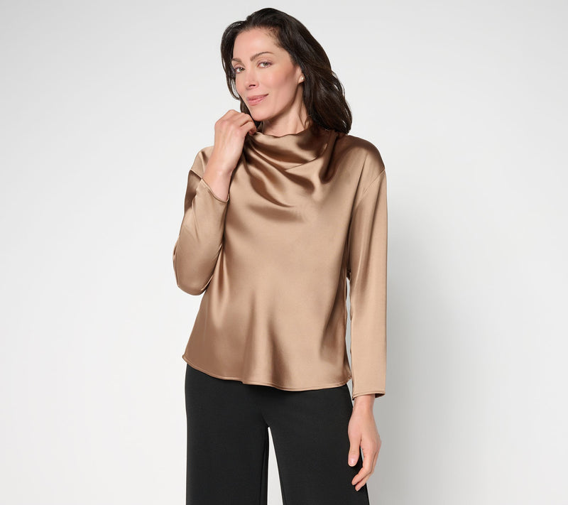 Me by Jennie Garth Rockefeller Cowl Neck Satin Blouse — Main view