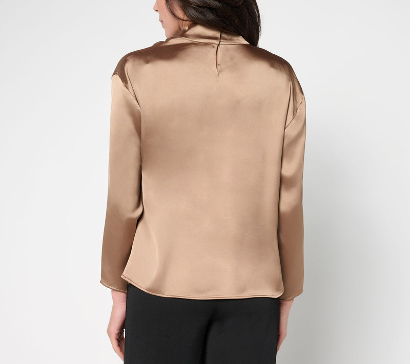 Me by Jennie Garth Rockefeller Cowl Neck Satin Blouse — View 4