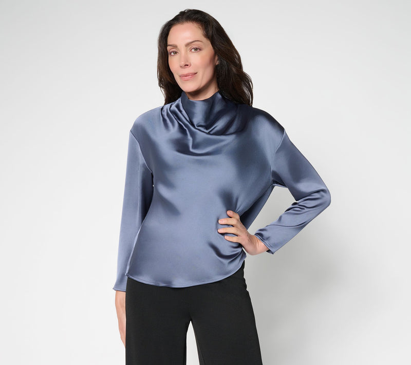 Me by Jennie Garth Rockefeller Cowl Neck Satin Blouse — View 12