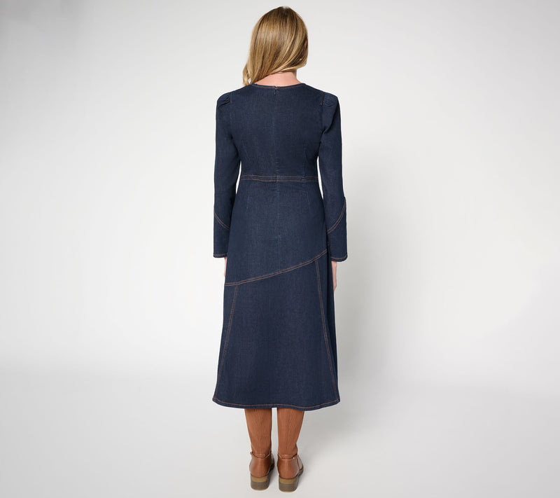 Peace Love World Black Label Petite Denim Midi Dress — View 3