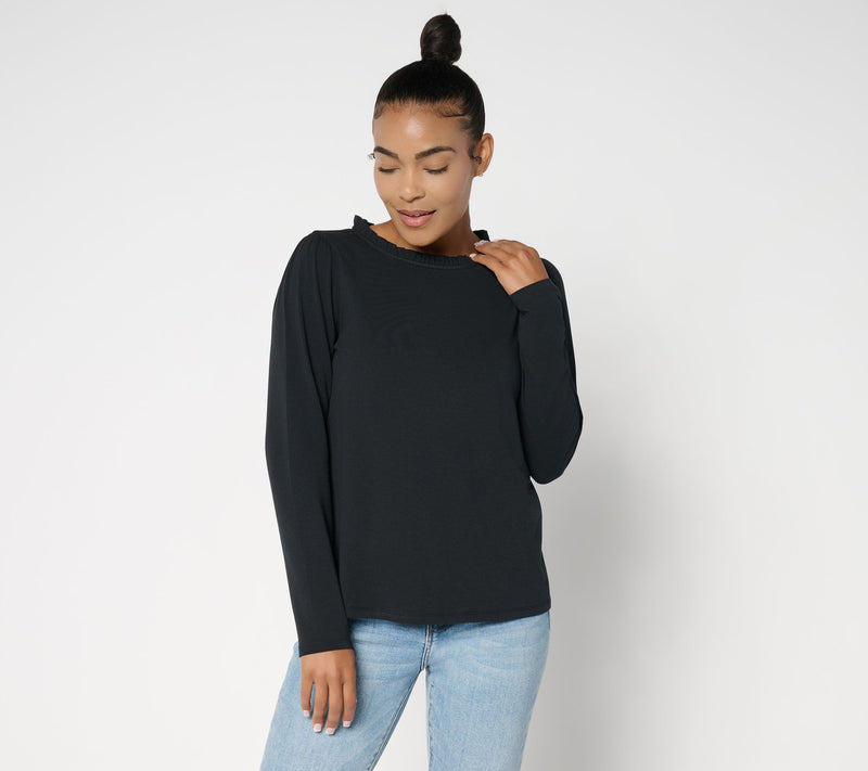 AnyBody Cozy Knit Ruffle Neck Long Sleeve Top — View 11