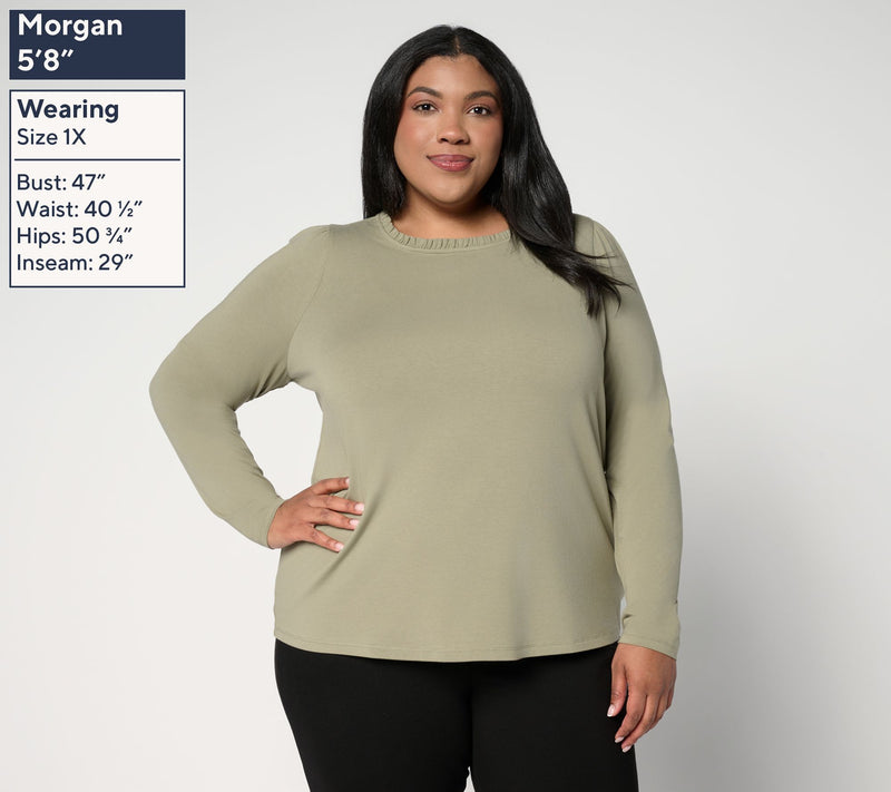 AnyBody Cozy Knit Ruffle Neck Long Sleeve Top — View 2