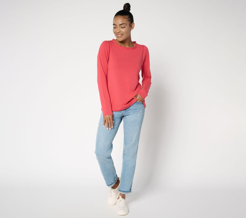AnyBody Cozy Knit Ruffle Neck Long Sleeve Top — View 5